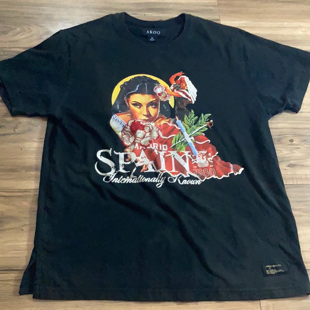 Akoo Madrid Spain Black T-shirt Spanish Rose sz xL men’s shirt Salsa 💃